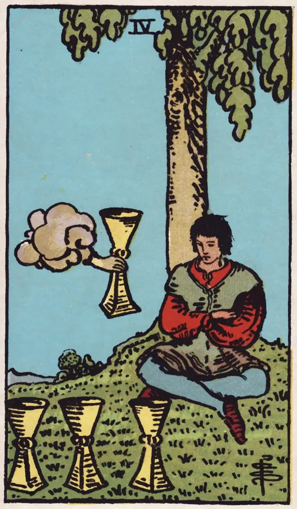 Quatro de Copas, carta do tarot Rider-Waite-Smith (1909)
