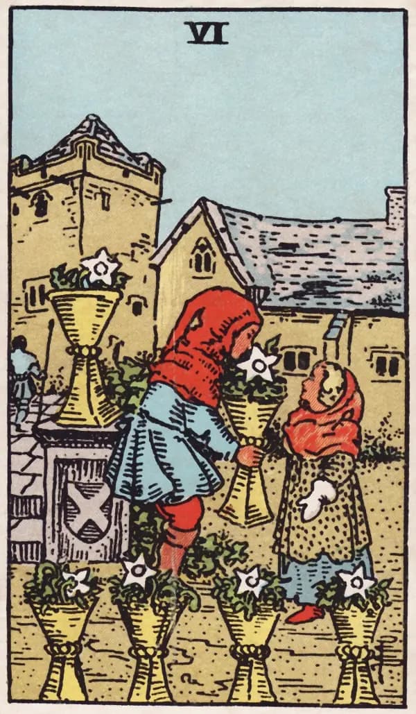 Seis de Copas, carta do tarot Rider-Waite-Smith (1909)