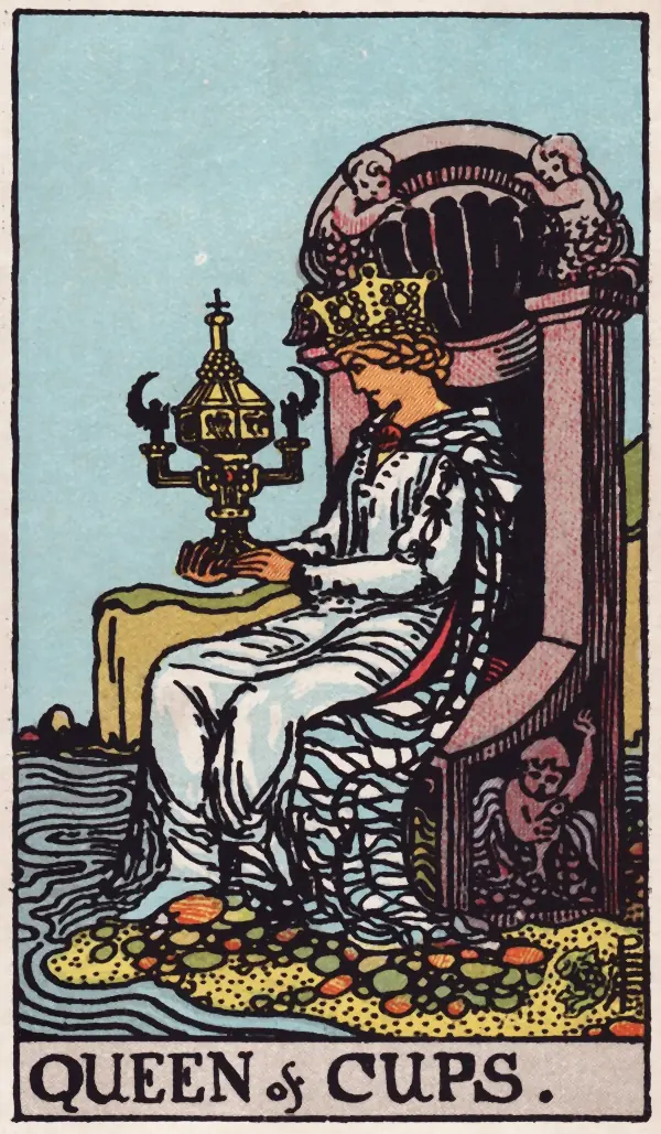 Rainha de Copas, carta do tarot Rider-Waite-Smith (1909)