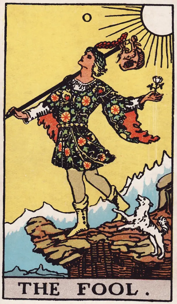 O Louco, carta 0 do tarot Rider-Waite-Smith (1909)