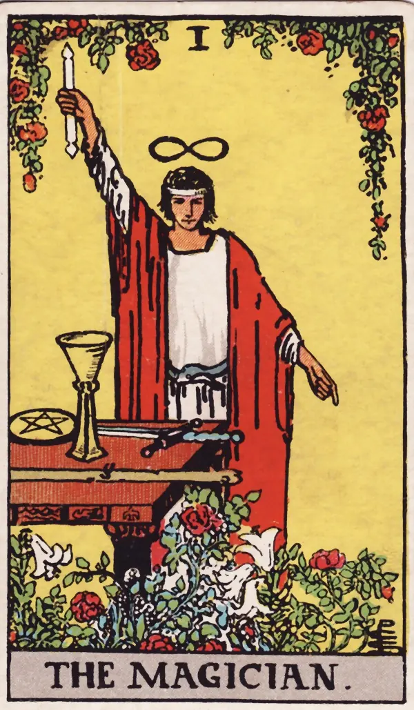O Mago, carta I do tarot Rider-Waite-Smith (1909)