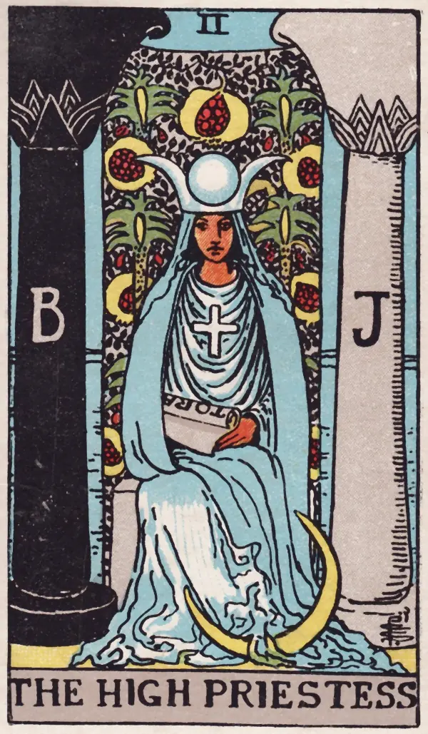 A Sacerdotisa, carta II do tarot Rider-Waite-Smith (1909)