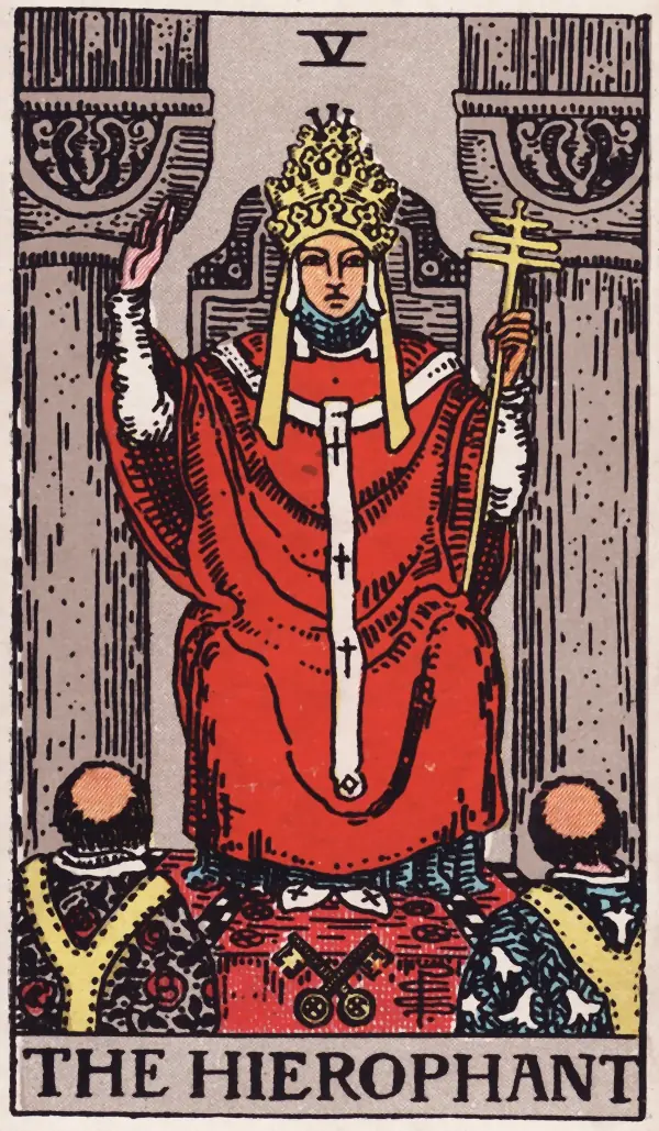 O Hierofante, carta V do tarot Rider-Waite-Smith (1909)