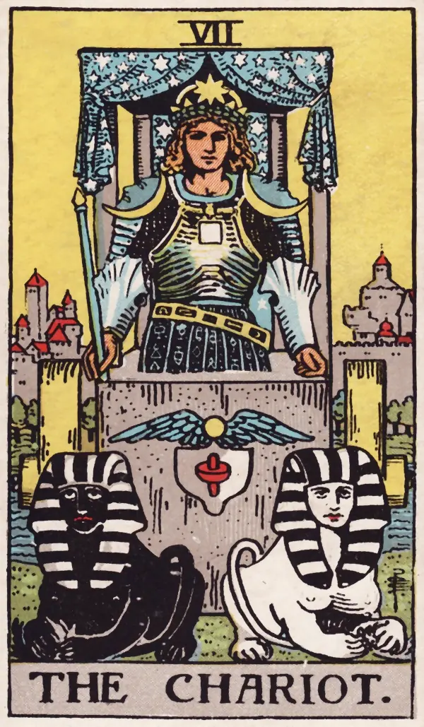 O Carro, carta VII do tarot Rider-Waite-Smith (1909)