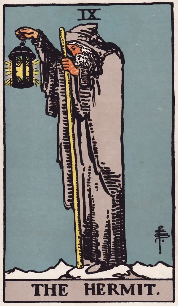 O Eremita, carta IX do tarot Rider-Waite-Smith (1909)