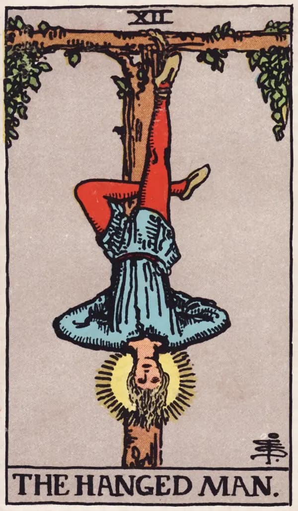 O Enforcado, carta XII do tarot Rider-Waite-Smith (1909)