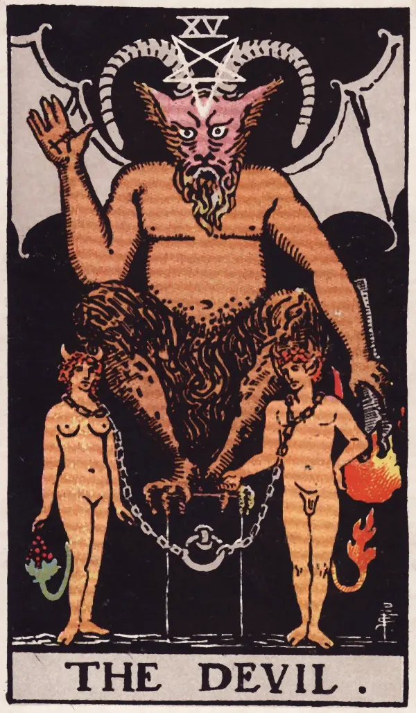 O Diabo, carta XV do tarot Rider-Waite-Smith (1909)