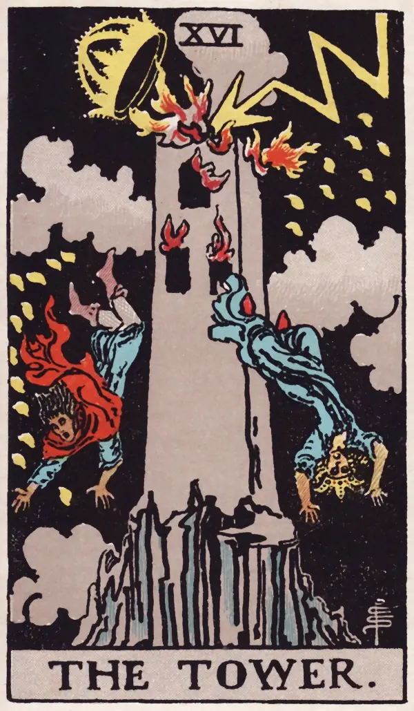 A Torre, carta XVI do tarot Rider-Waite-Smith (1909)