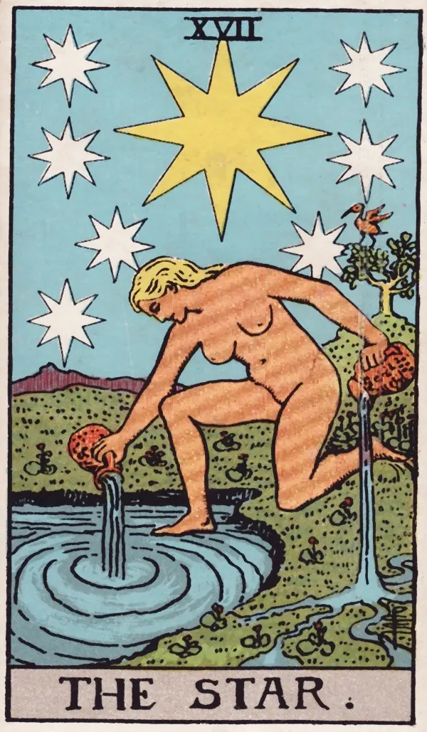 A Estrela, carta XVII do tarot Rider-Waite-Smith (1909)