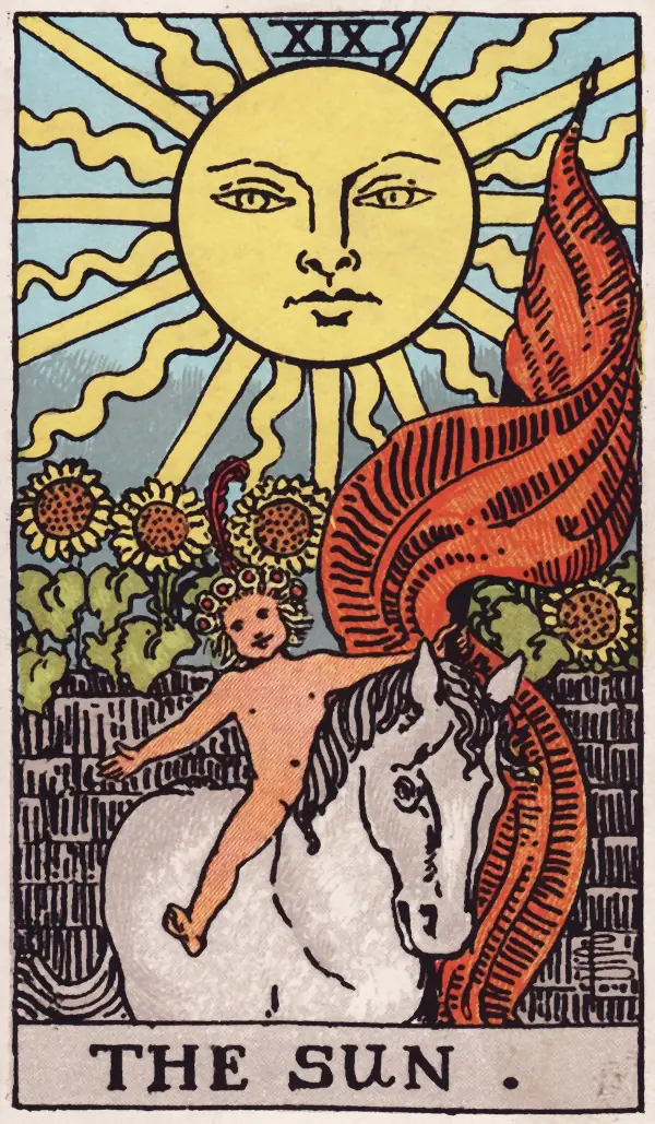 O Sol, carta XIX do tarot Rider-Waite-Smith (1909)