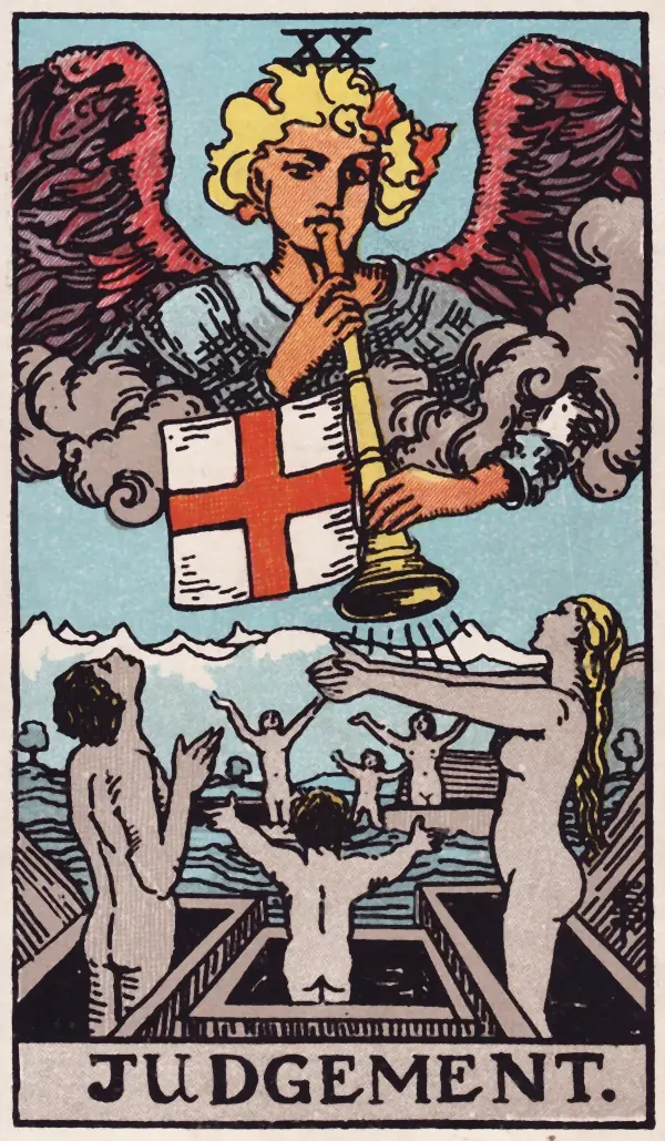 O Julgamento, carta XX do tarot Rider-Waite-Smith (1909)