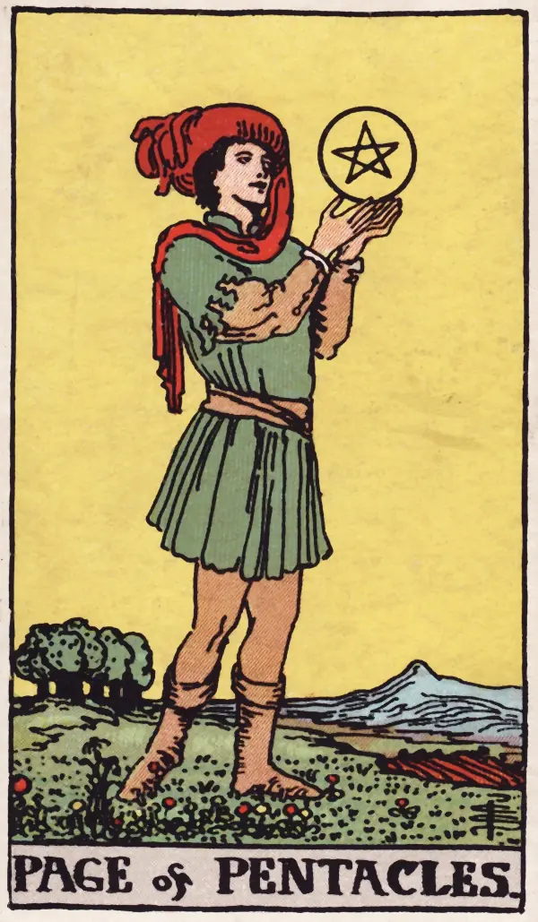 Valete de Ouros, carta do tarot Rider-Waite-Smith (1909)