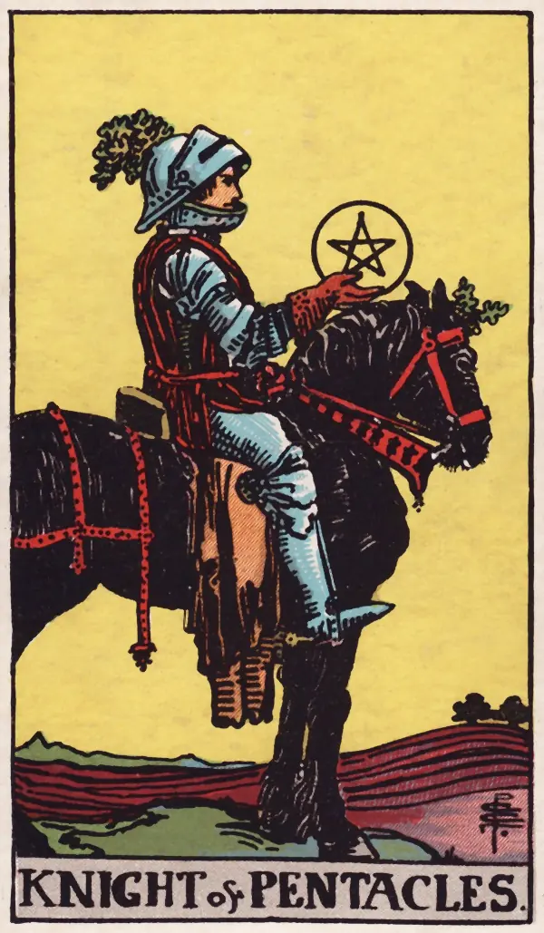 Cavaleiro de Ouros, carta do tarot Rider-Waite-Smith (1909)