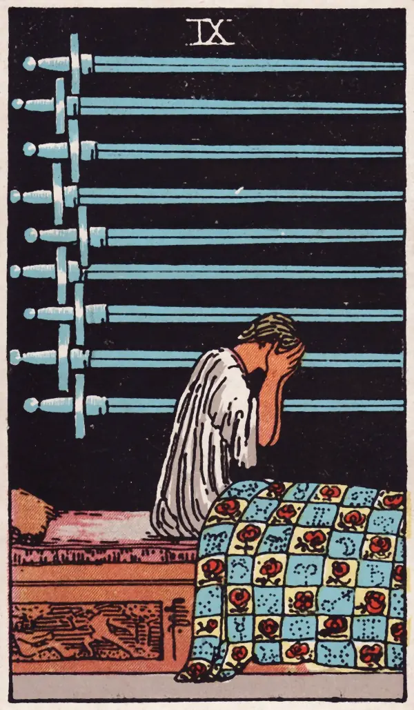 Nine of Swords, a card of the Rider-Waite-Smith tarot (1909)