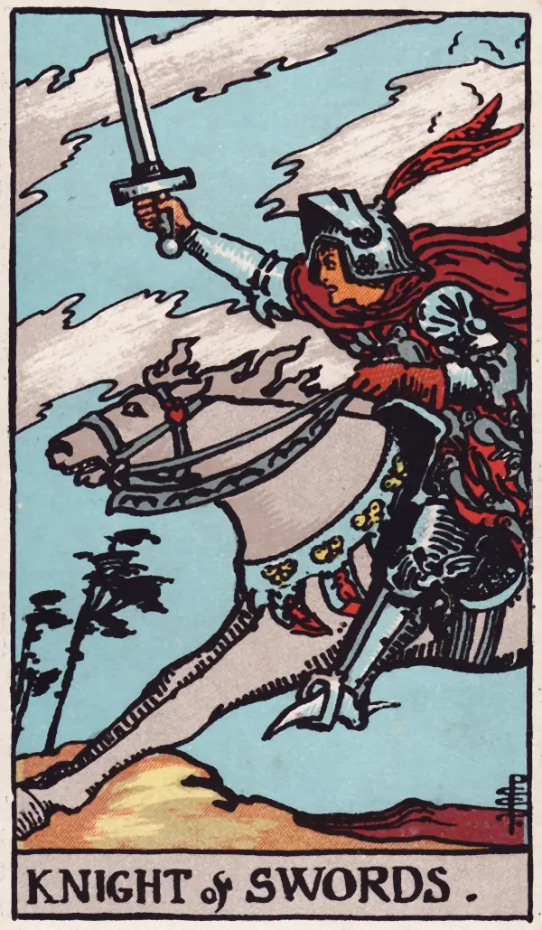 Cavaleiro de Espadas, carta do tarot Rider-Waite-Smith (1909)