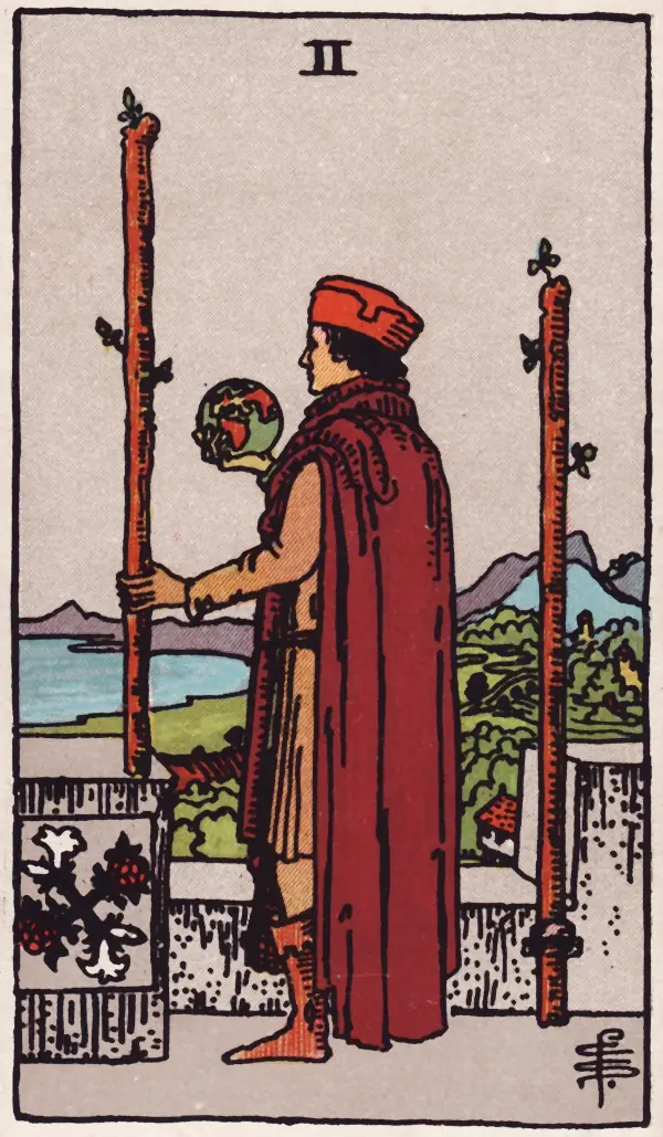 Two of Wands, a card of the Rider-Waite-Smith tarot (1909)