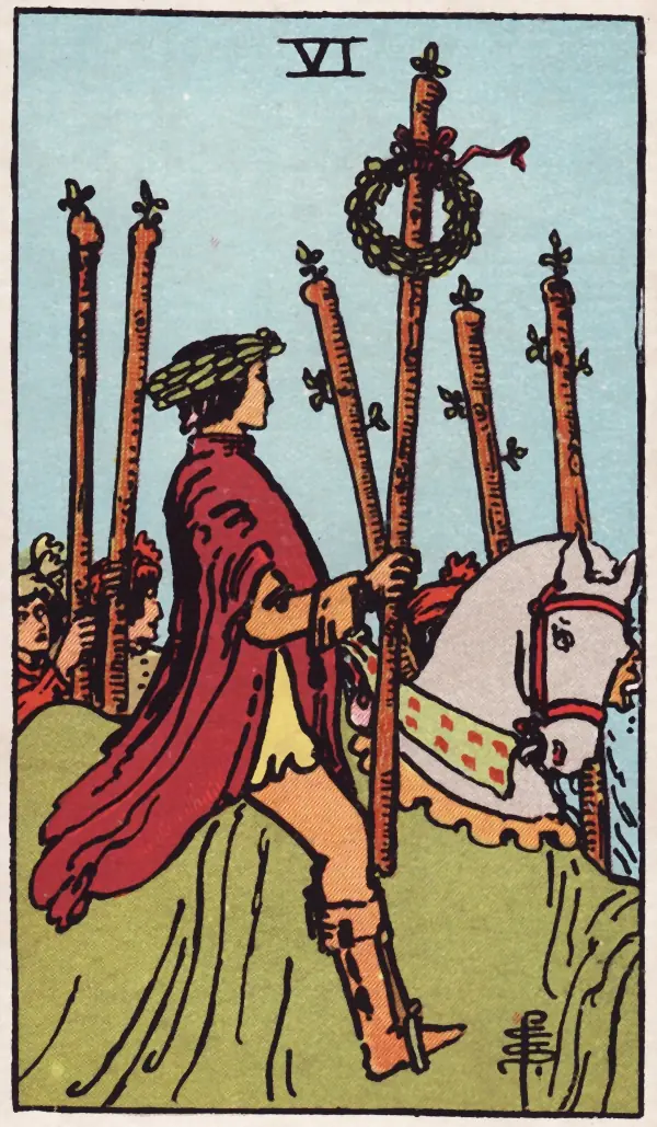 Seis de Paus, carta do tarot Rider-Waite-Smith (1909)