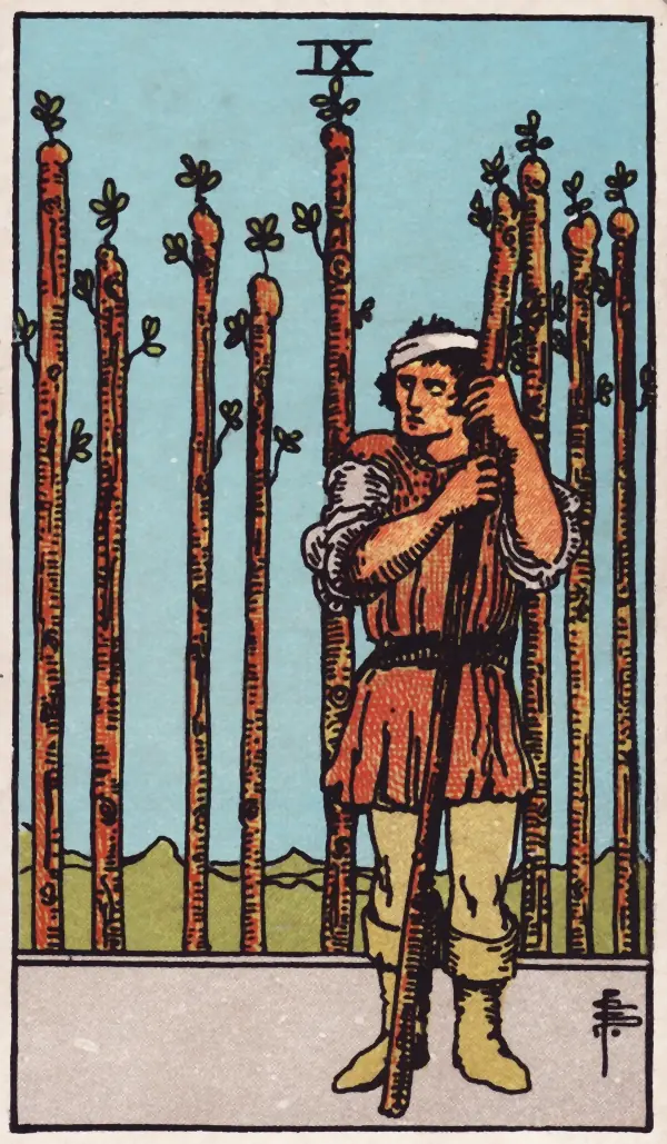 Nove de Paus, carta do tarot Rider-Waite-Smith (1909)